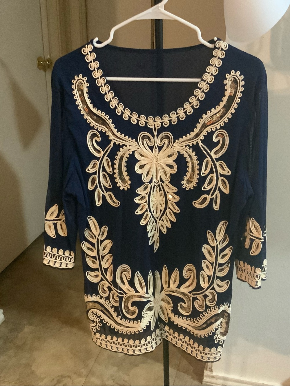 Navy Blue Embroidered Women’s Tunic Top one size